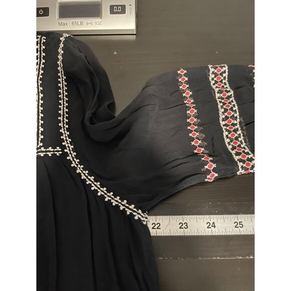 ba&sh Top Womens Small Black Sheer Embroidered Boho Peasant Top Long Sleeve - Picture 6 of 8
